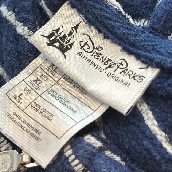 Disney Parks Large Navy Striped Zip-Up Sweater Hoodie Mickey Mouse Design - Picture 9 of 9